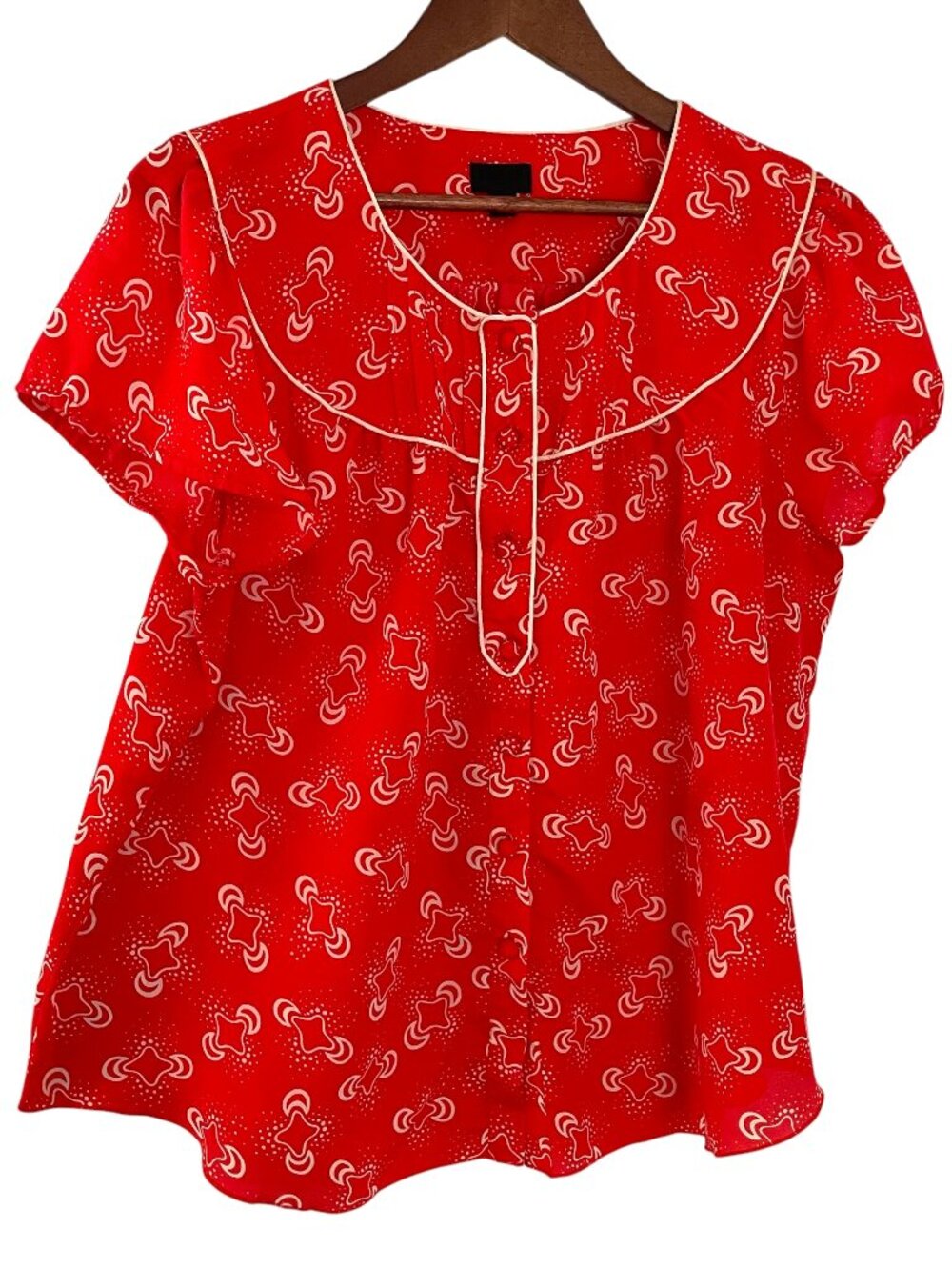 Anna Sui for Target Blouse XL Red White Geometric Print Top Retro Rockabilly
